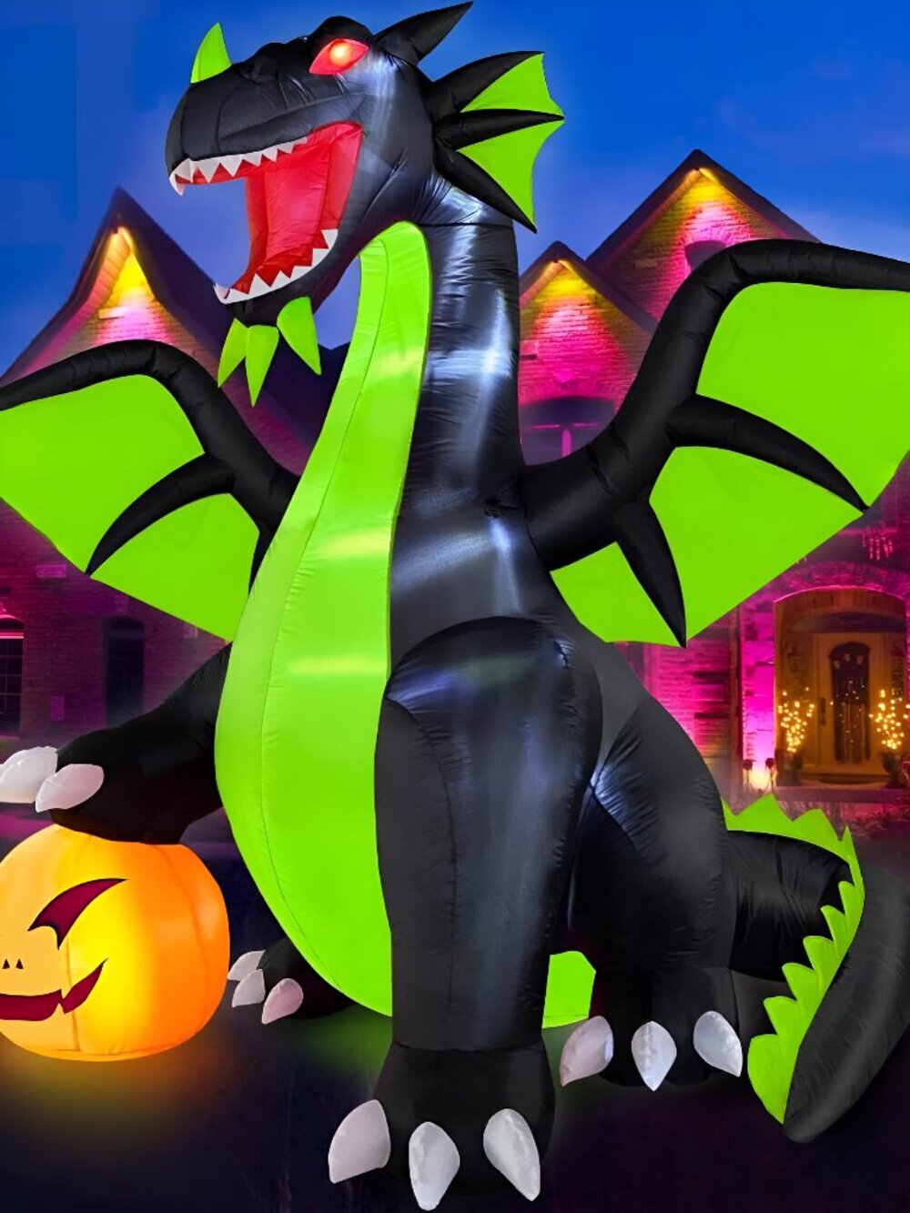 9FT Halloween Inflatable Dragon with Pumpkin Outdoor Decoration Built-in Bright